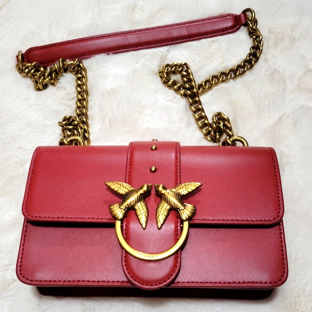 Pinko Red Leather Crossbody Bag with Gold Hardware
